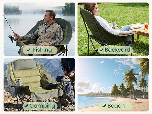 Comfort Folding Camping Chair，With 440 Lbs Capacity, Reinforced Steel Frame And 600D Oxford Fabric, 2 Cup Holders And Side Pockets, Folds Into Carry Bag, Perfect For Outdoor Concert And Glamping