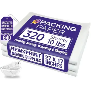 White Bulk Packing Paper 320 sheets 27" x 17" 10 lb Sheets for Moving Newsprint Paper Must Have in Your Moving Supplies Packaging Paper
