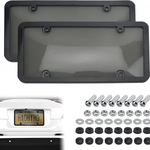 2Pcs Clear License Plate Covers and Frames, License Plate Frame with Screws Screw Caps Washers, Rust-Proof Auto LicensePlate Holder, Universal License Protector for Standard Plates