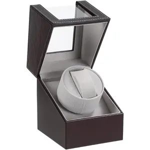 Automatic Single Watch Winder with Quiet  ,AC Adapter or  , Leather Exterior and Soft Flexible Watch Pillows for Men's and Women's Watches