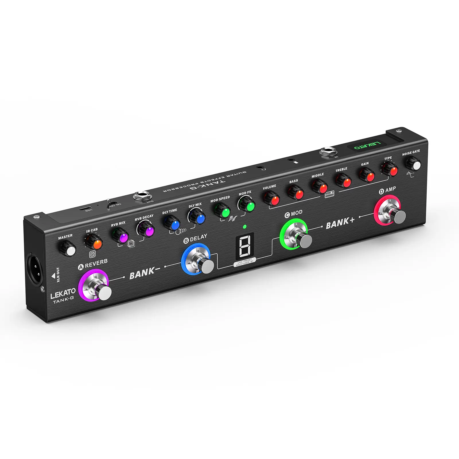 LEKATO Tank-G Multi Effects Guitar Pedal, Guitar Effects Pedal with 36 Presets, Editable 4 Modules, Amp, Chorus, Delay, Reverb, IR CAB, Tuner, BT Connection, Music Recording