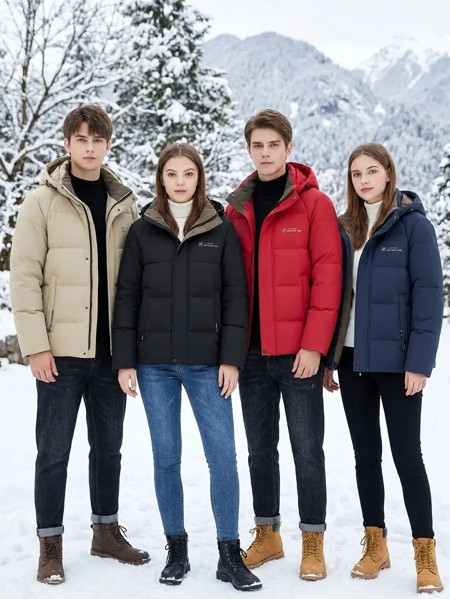 Unisex Thick Winter Hooded Coat – Simple Design, Warm & Insulated for Outdoor Commuting, Couples’ Matching Style outfit gift christmas jacket