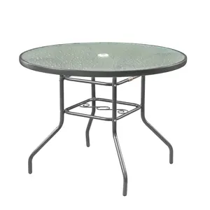 Garden Elements Outdoor Patio Furniture, Round Dining Table, Steel Base and Rim with Waterwave Glass Top, Gray, 40"