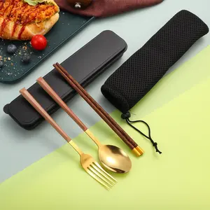 Stainless Steel Portable Cutlery Set 3 Piece Fork Spoon Chopsticks with Gift Box Reusable Travel Utensils for Student Back to School Eco Friendly Zero Waste Lunch Essential