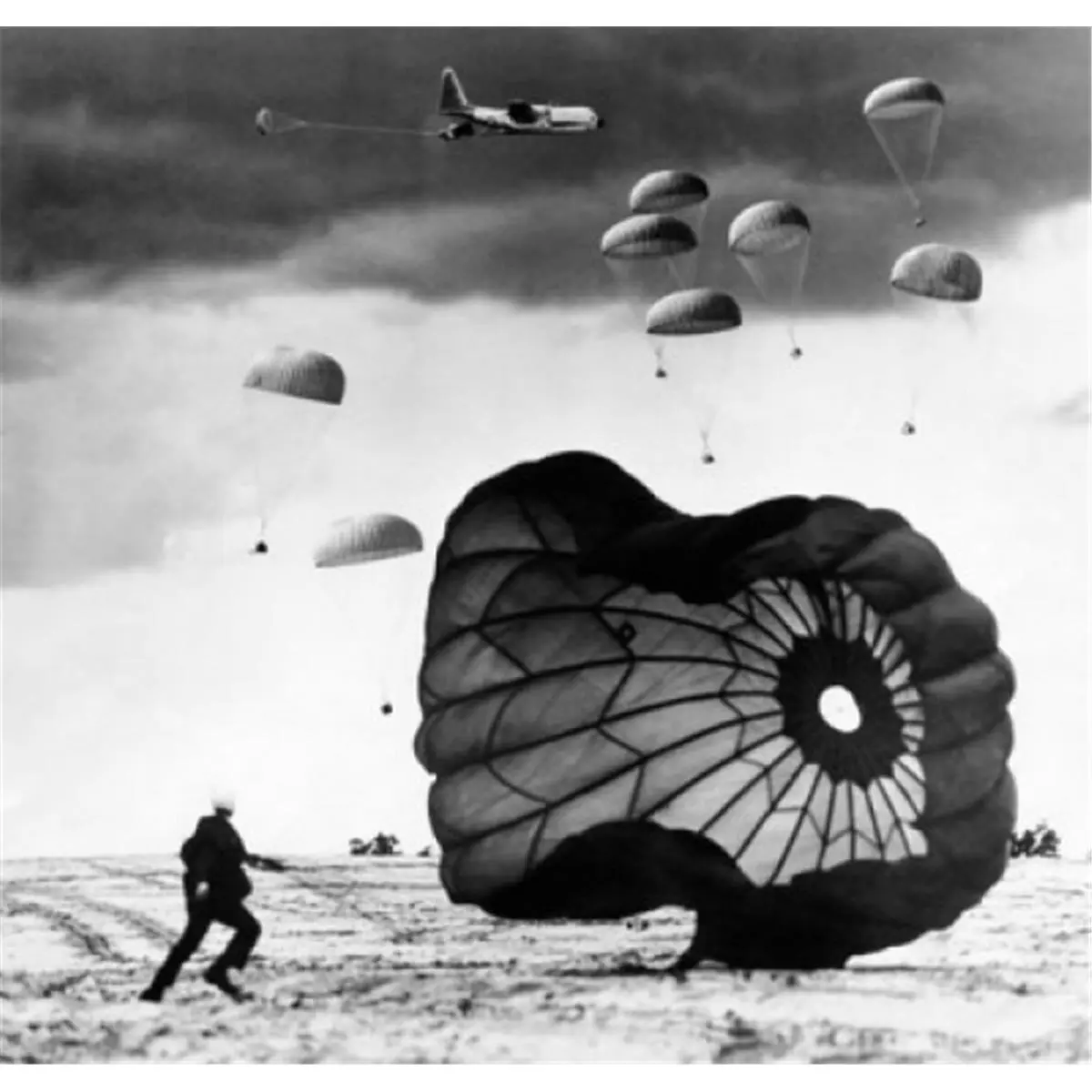 Military Airplane Paratroopers Parachuting Poster Print - 24x36 Large Home Decor Photo for Room Wall