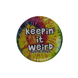 Keepin' It Weird Tie Dye Circle Magnet - Austin Texas Design with Colorful Tie-Dye Pattern Decor for Fridge or Locker