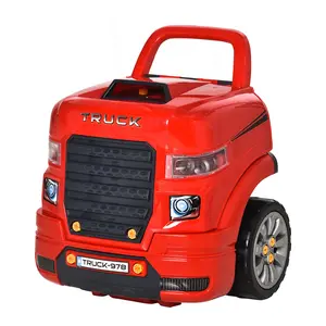 Qaba Kids Truck Engine Toy, Kids Mechanic Car Repair Set, Engine Disassembly Play Workshop | Includes 61 Pieces, Steering Wheel, Horn, Light | for 3-5 Years Old | Red