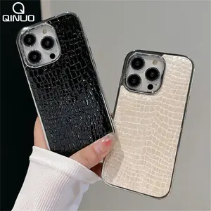 Luxury Crocodile Leather Texture Phone Case For iPhone 17 Air 16 15 14 Plus 13 12 11 Pro Max Plating Frame Shockproof Girl Cover
