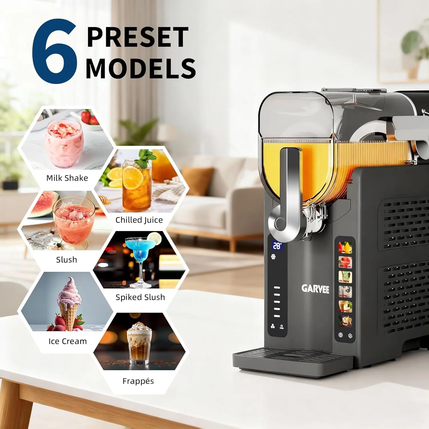 GARVEE Home Slushie Machine with LED Display and 6 Preset Programs, No Ice Needed, Large 70 Ounce Capacity for Margaritas, FrappΓ©s, and Frozen Drinks