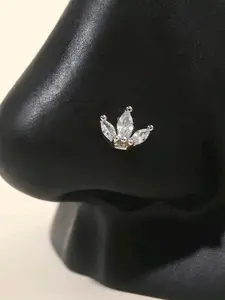 Crown Three-Diamond L-Shaped Nose Stud, Unisex Daily Wear, Fashionable Elegant Accessory, Suitable for Any Occasion