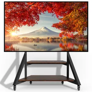 unho Mobile TV Floor Stand with Wheels Shelves for 65 to 100 inch Large LCD/LED Flat Curved Screen up to 220lbs, Adjustable Heights TV Mount Stands VESA 800x600mm, Rolling TV Stand for Bedroom Office