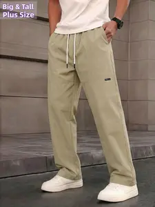 Men's Plus Size Color Casual Pants Suitable for Office, Home & Outdoor Solid Color Trousers, Machine Washable Regular Length, Big and Tall Trousers