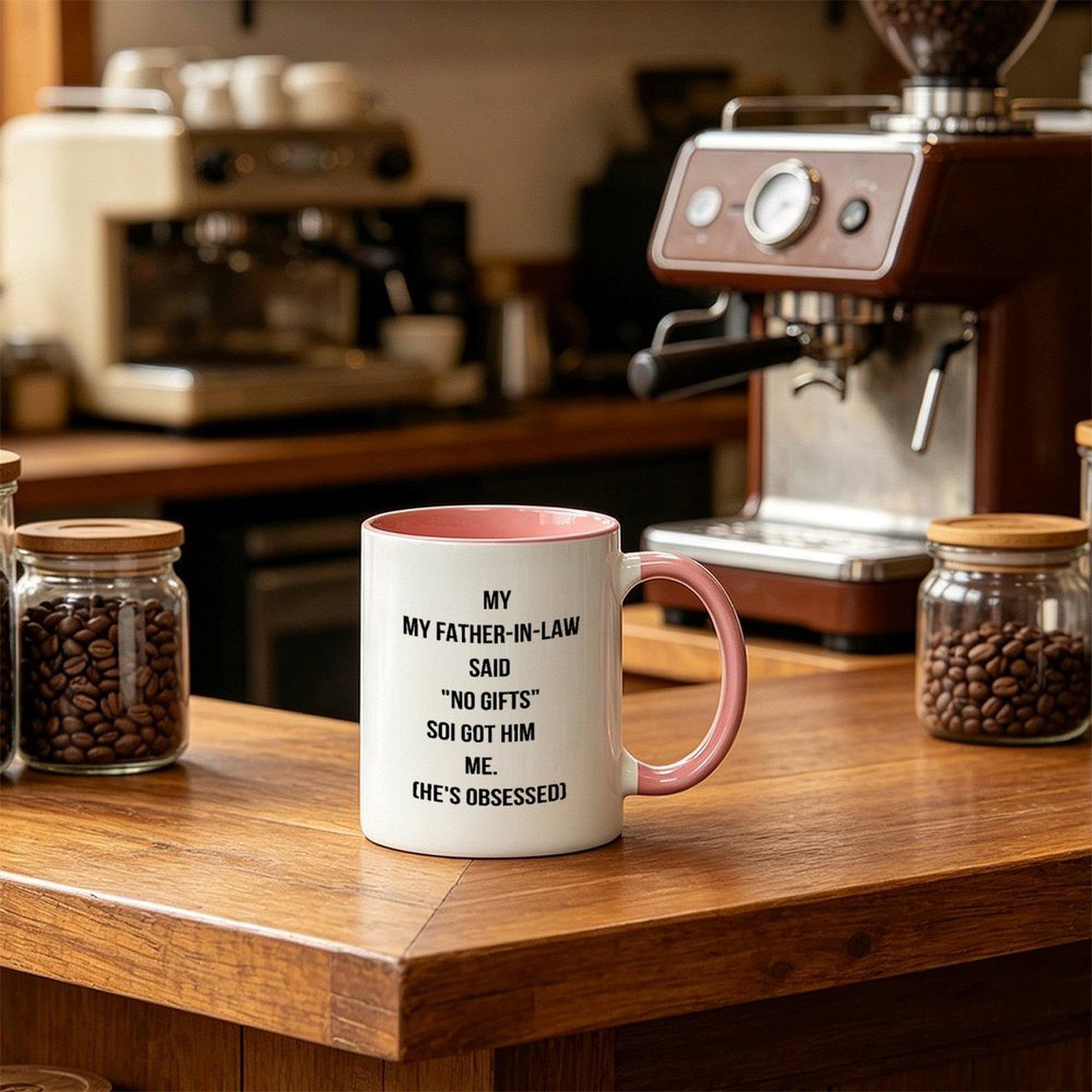 Funny Father In Law Mug | Being Your Son-In-Law Seems Like Gift Enough Novelty Coffee Cup, 11oz Black Inner Ceramic Mug, Funny Father’s Day Gift For Father In Law