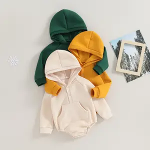 Baby Boys Girls Rompers Hoodies Newborn Clothes Solid Color Thick Fleece Hooded Long Sleeve Infant Sweatshirts Jumpsuits Fall Bodysuits