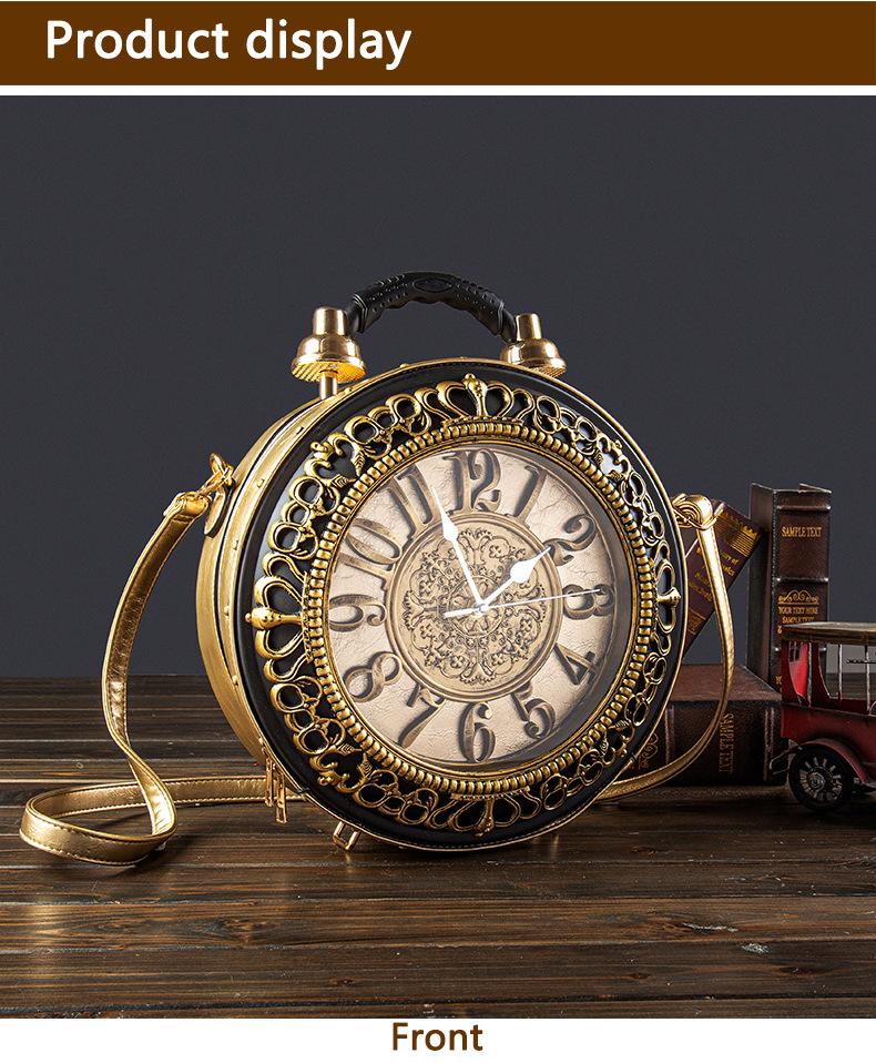Women's Retro Style PU Leather Crossbody Bag - Battery-Powered Clock, Waterproof Sling Bag, Interior Pocket, Ideal Gift