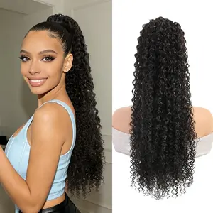 VCKOVCKO Curly Ponytail Extensions Synthetic Deep CUrly Wave Drawstring Ponytail For AfricaWomen Human Hair Feeling With Clip In Thick Ponytail Hairpieces (Natural Brown 4#)