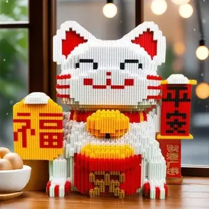 Lucky Cat Design Building Blocks Toy, 8159pcs/set Creative Desktop Ornament, Educational Assembly Toy for Teenager & Adults, Block Figures