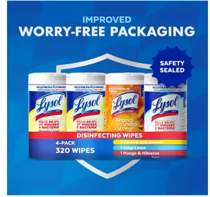 Lysol Disinfecting Wipes Bundle, Home Apartment Dorm Room Essentials and Cleaning Supplies, All Purpose Cleaner, Multi-surface Cleaning Wipes, Multi-Scent Sanitizing Wipes Bundle, 80 Count (4pk)