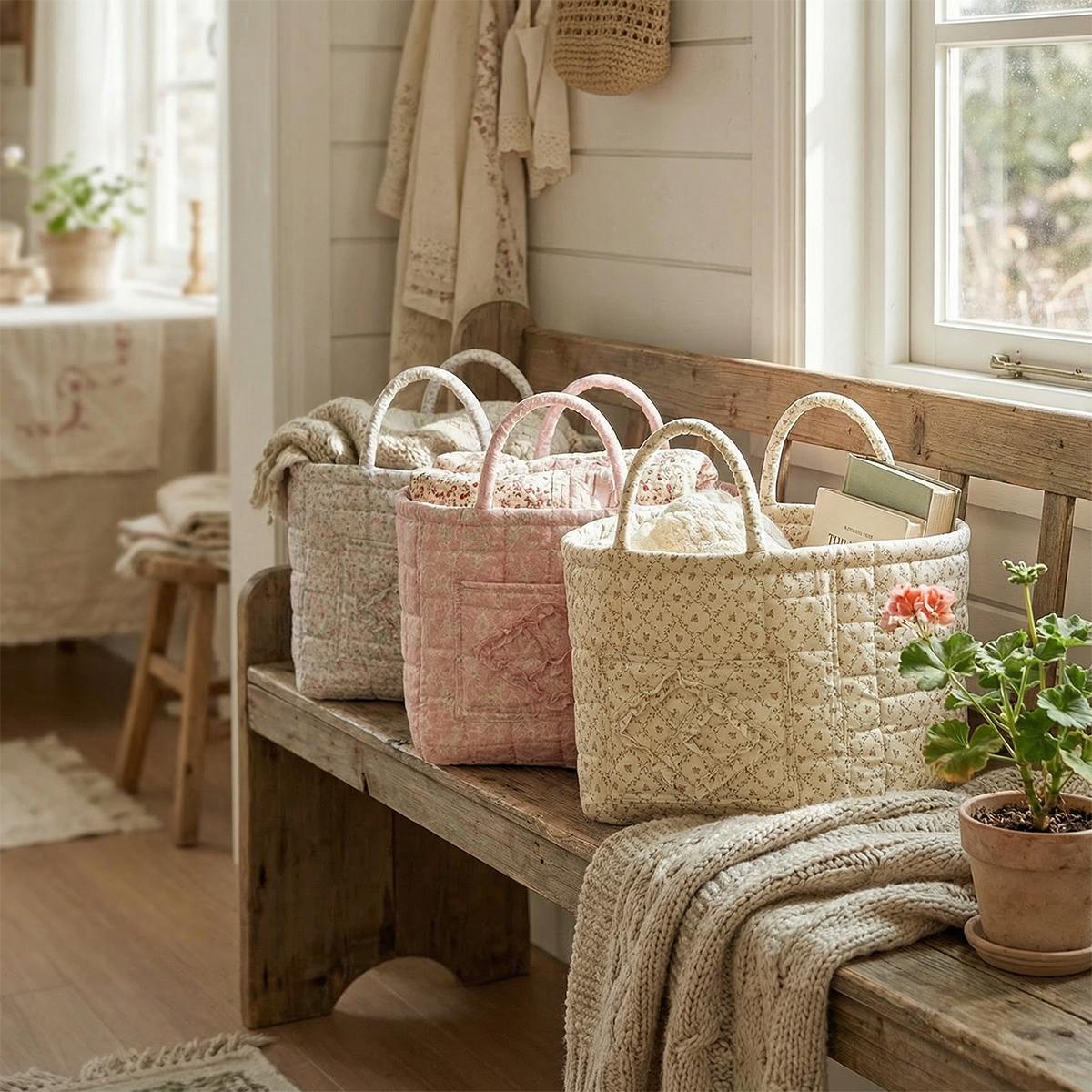 Floral Foldable car Storage Basket Cotton Fabric Collapsible Laundry Hamper for Clothes Toys & Blankets Car Trunk Organizer Backseat Storage Machine Washable Decorative Bin for Bedroom Bathroom & Living Room  ﻿ ﻿ ﻿