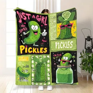 Vibrant "Just a Girl Who Loves Pickles" Blanket with Adorable Pickle Illustrations