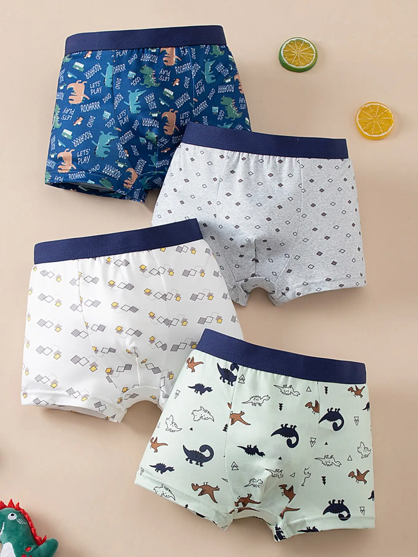 4-Pack Boys' Comfortable Printed Underwear, Horse, Penguin, Dinosaur Prints, Soft and Stretchy, Perfect Fit for Daily Wear, All Season Underwear