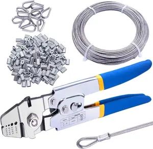 /Wire Rope Crimping Tool Up To 2.2mm Swaging Tool With 160 count 1/16''Aluminum Crimping Loop Sleeve And 66FT 1/16'' 304 stainless steel Wire Rope 12 count Wire Rope Thimbles KitQuesear