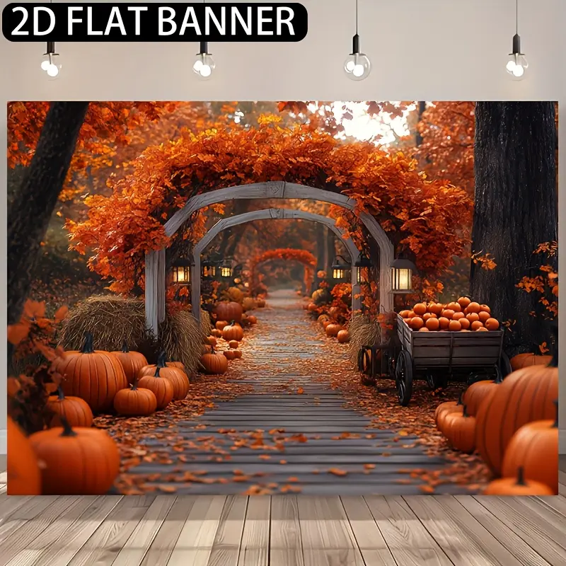 39x59in Soft Cordless Durable Polyester Hangable Autumn Pumpkin Arch & Fall Leaves Banner Backdrop - Halloween Aesthetic, Easy-Hang Party Photo Booth Essential, Ideal for Thanksgiving Prints