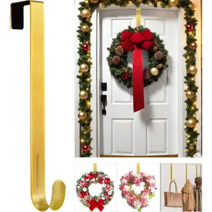 12" Metal Wreath Hanger for Front Door Non-Scratch, -Free Wreath Hanger Heavy Duty, Over-the-Door Hooks for Hanging Welcome Sign, Wreath Holder for Easter, Halloween, Fall, Christmas Decorations