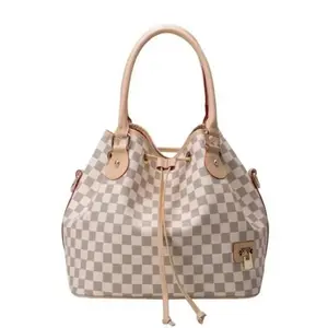 Women's  Checkered Tote Shoulder Bag with Inner Pouch PU Vegan Leather Luxury Handbag Bucket Bag Plaid Pattern Fashion Handbags