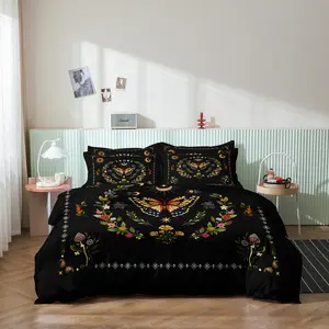 3pcs/set Bohemian Sun Moon Style Bedding Duvet Covers,Plants Flowers And Butterfly Animals Digital Printing Set Duvet Cover,Soft Comfortable Bedding Set for Home Bedroom Hotel (Including 1 Duvet Cover & 2 Pillowcases,No Core),