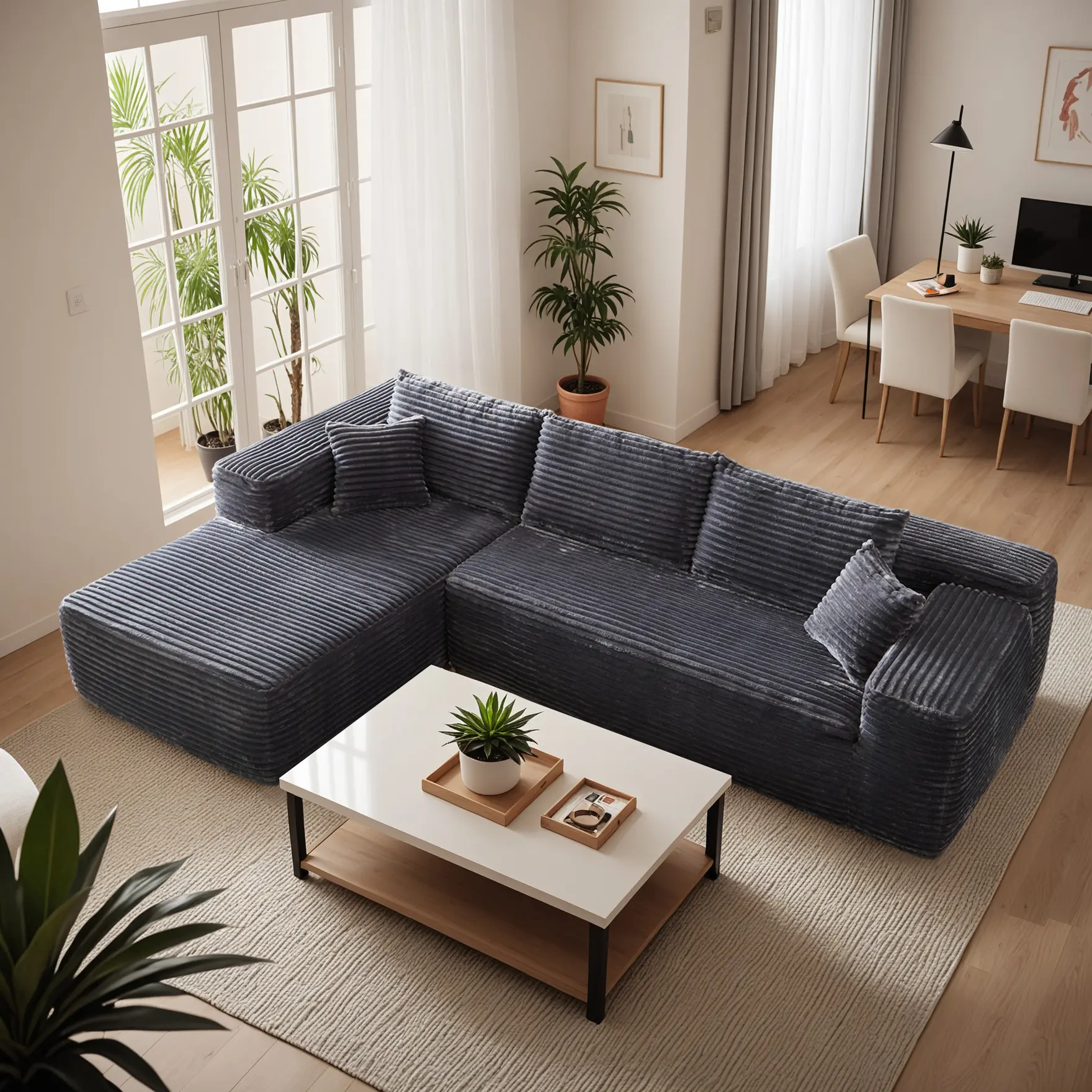 Xizzi 106" Sectional Cloud Couch with L-Shape Chaise, Modern Modular Sofa with Deep Seat, Upholstered Couches for Living Room Bedroom, Plush Corduroy Cloud Velvet Fabric - No Assembly Required