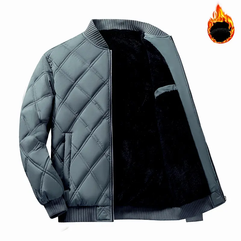 Men's Fleece Jacket, Diamond Quilted Lightweight Outerwear with a Ribbed Baseball Collar, Windproof Fabric Layer with Pockets for Casual Workwear and Date Outings, Checked, Aesthetic, Tops, Everyday, Basics, Zipper