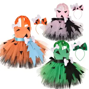 Kids Baby Girl Halloween Caveman Costumes Tulle Tutu Princess Dress Halloween Cosplay Dress Up Bone Stick Birthday Party Outfit Set