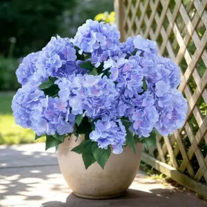 Sousi Hydrangea Artificial Flower for Outdoor, 4 Bundles Fake Hydrangea Bush Plant UV Resistant for Outdoors Front Porch Indoor Home Garden Decor(Blue)