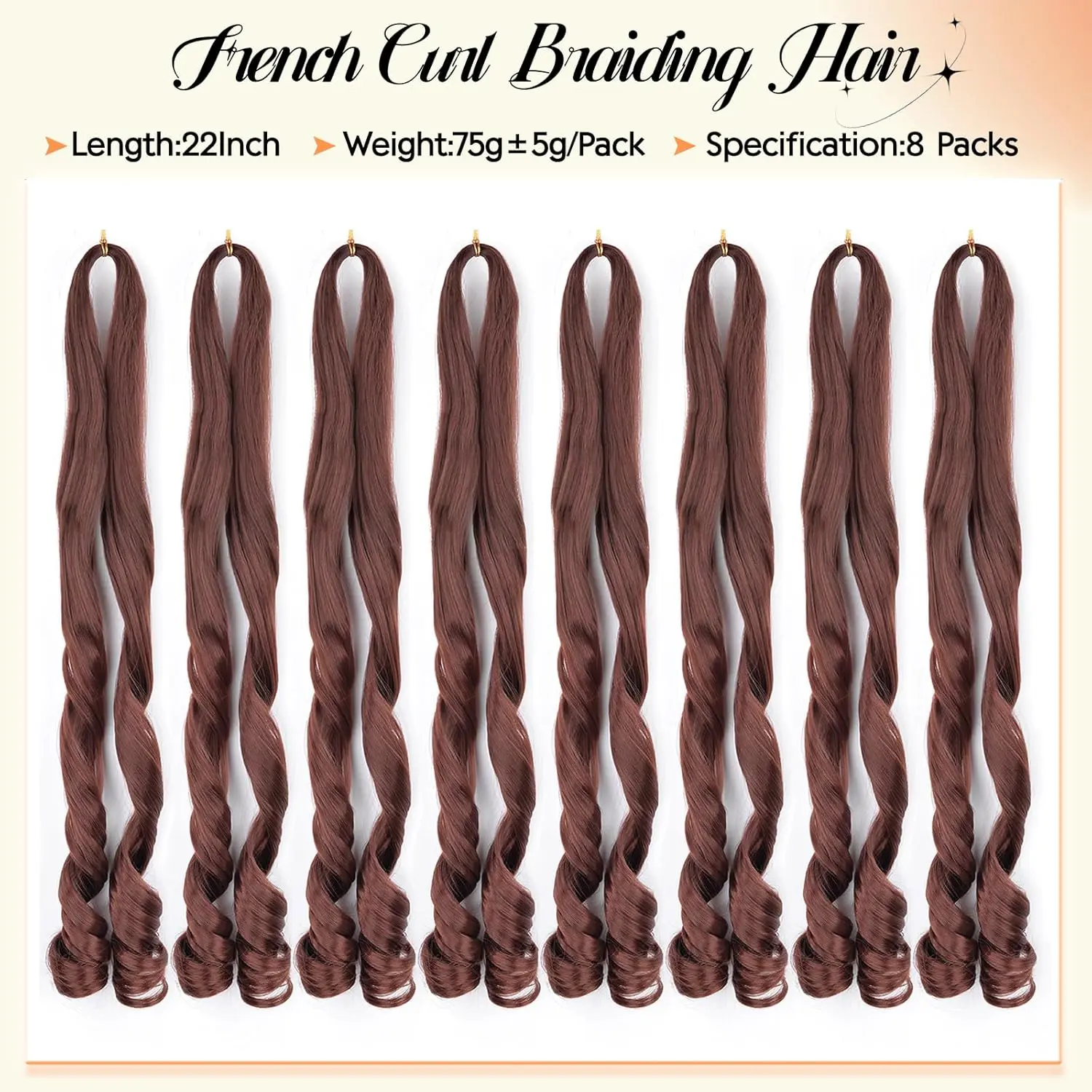 Synthetic French Curl Braiding Hair for Black Women 22 Inch 8 Packs Curly Braiding Hair for Box Braids 75g/Pack Tangle Free Bouncy French Curls Braiding Hair Extensions 22Inch 8 Packs 33# Knotless Crochet Hair