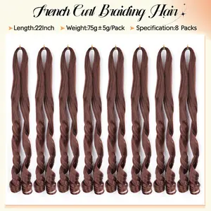 Synthetic French Curl Braiding Hair for Black Women 22 Inch 8 Packs Curly Braiding Hair for Box Braids 75g/Pack Tangle Free Bouncy French Curls Braiding Hair Extensions 22Inch 8 Packs 33# Knotless Crochet Hair