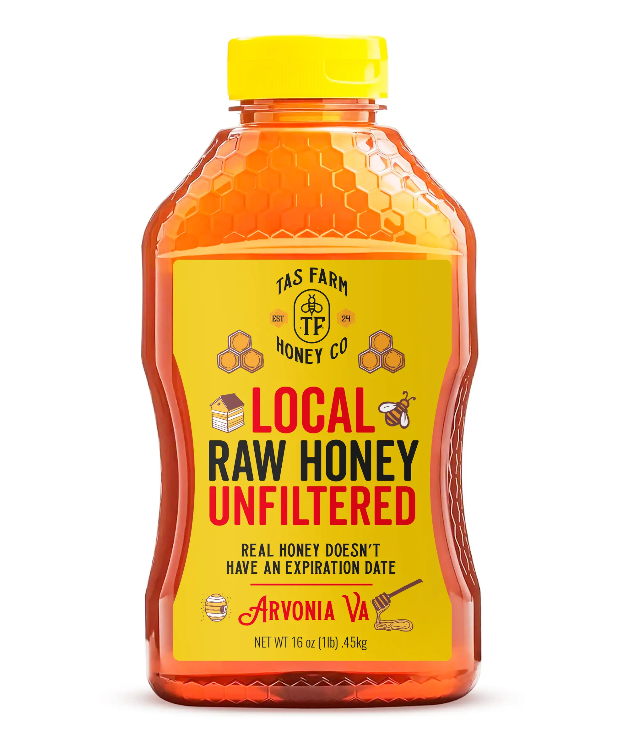 TAS HONEY CO 1 POUND Raw Real Natural Honey Real Honey Doesnt Have An Expiration Date 16oz Squeeze Bottle Sweet Flavor honey