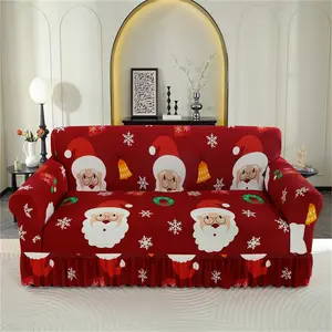 Christmas Sofa Cover with Reindeer & Santa Design, Stretchy Dustproof Couch Protector for Living Room Bedroom Decor, Elastic Sofa Slipcover