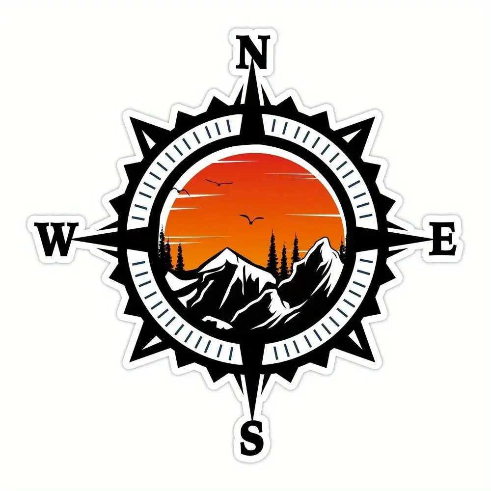 Compass Tree Mountain Pattern Car Motorbike Stickers Waterproof for Motocycle Helemt Fuel Tank Car Windows Vinyl Decals