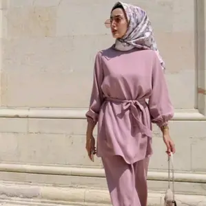 Casual kaftan solid color 2 piece womens set