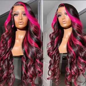 Highlight 1B/Pink 13x6 Lace Frontal Wigs Human Hair Colored Body Wave Human Hair Wigs HD Transparent Lace Front Wig Wavy Lace Front Wig Pre Plucked Natural Hairline with Baby Hair for Women #TikTokShopBacktoSchool