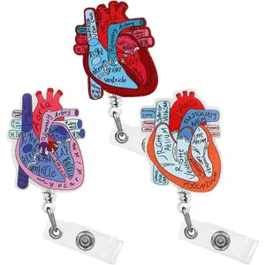 3 count Cardiac Heart Phlebotomy Badge Reel Holder Retractable with ID Name Card Tag Clip for Nurse Cute Heart Badge Reel for  CNA RN MA ICU LPN   Office Accessories