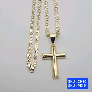Cross with Chain 24 Inches 5 Millimeters Laminated Gold Jewelry for Men and Women