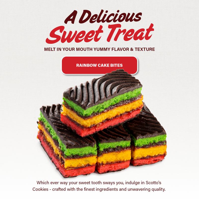 Scotto's Cookies Bakery Fresh Favorites - Italian Rainbow Cake Bites – Individually Wrapped Gourmet Rainbow Cookies Pack of 10 - Birthday Treats, Thank You, Care Package, July 4th Gift Baskets Food