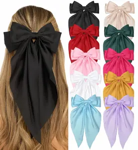 D Hair Bows for Women Big Bows Hair Accessories for Womens Girls 10 count, Valentine's Day Hair Bows for Women Cute  Bow Hair Clips with Long Tails, Silky Satin Ribbon Bows for Hair