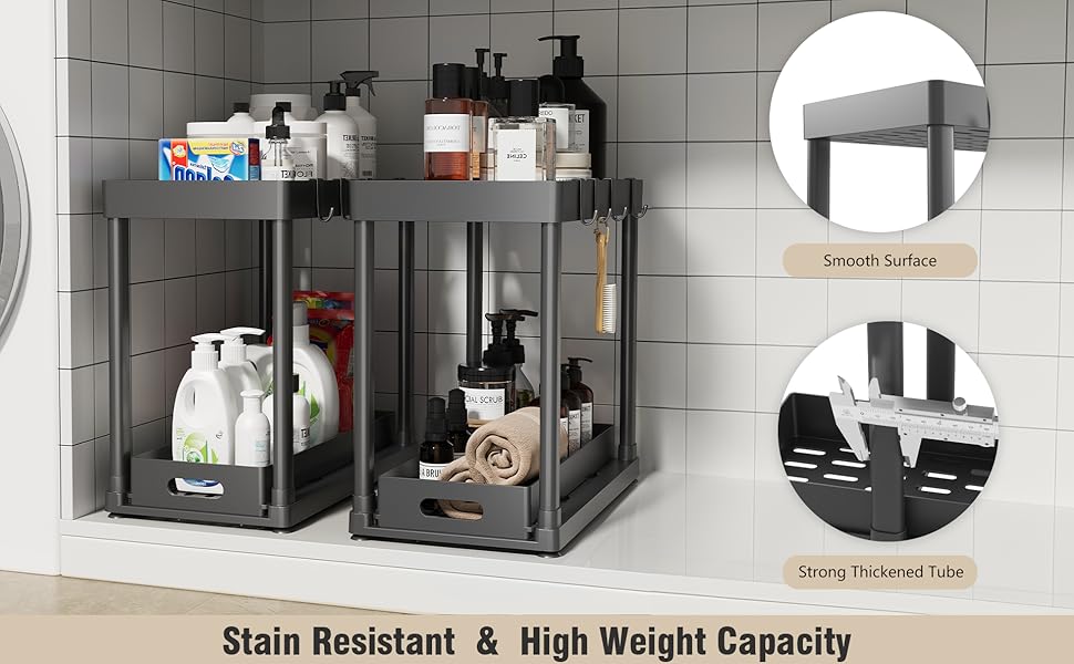 2 Pack Pull-Out Storage Organizers, Under Sink Organizer and Storage for Bathroom & Kitchen,Multi-Purpose Under Cabinet Organizers and storage Black