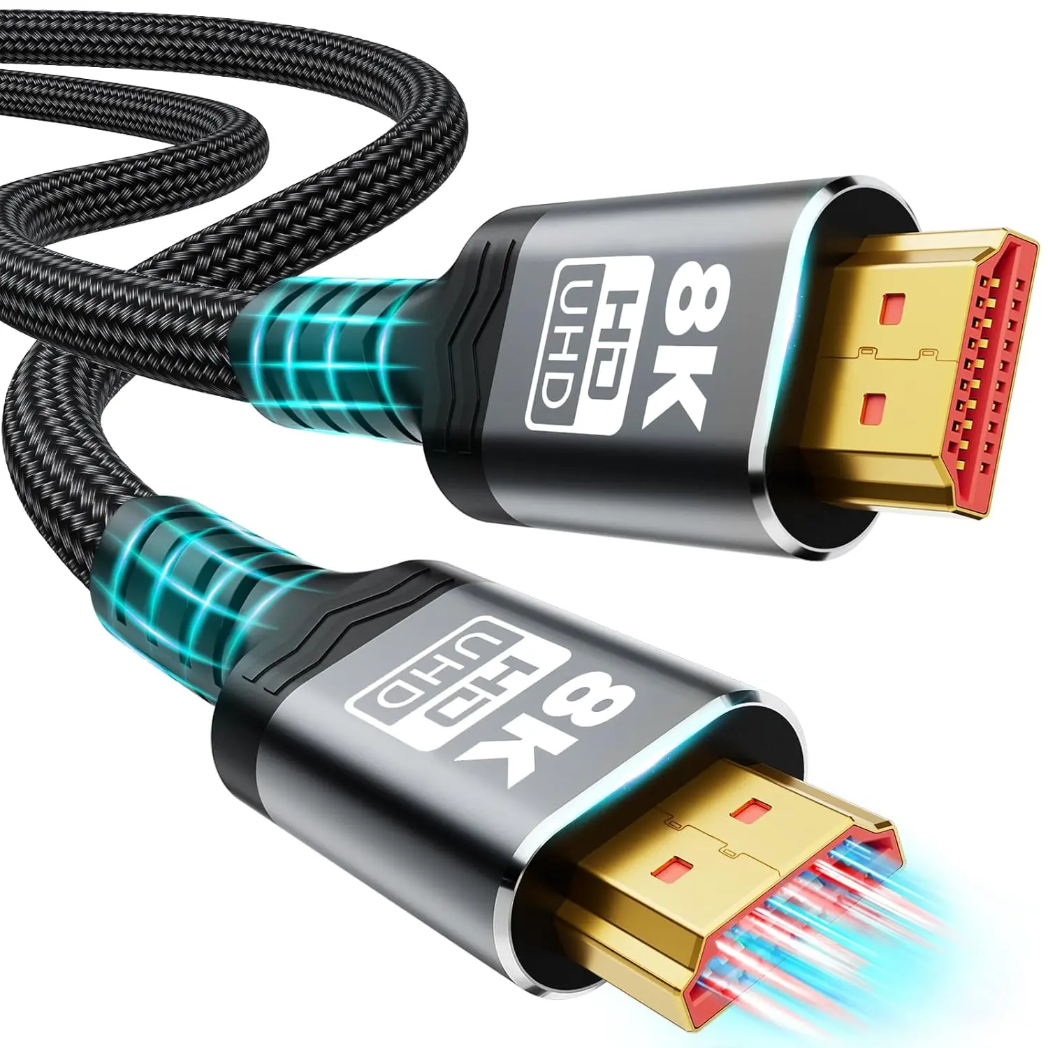10K 8K HDMI Cable 2.1, Available 1.5FT, 3.3FT, 5FT, 6.6FT, 10FT, 13FT, 16FT, 20FT, 25FT Lengths for Selection,Ultra High Speed HDMI Cable Braided Cord 48Gbps, 8K@60Hz /4K@120Hz, HDCP 2.2&2.3