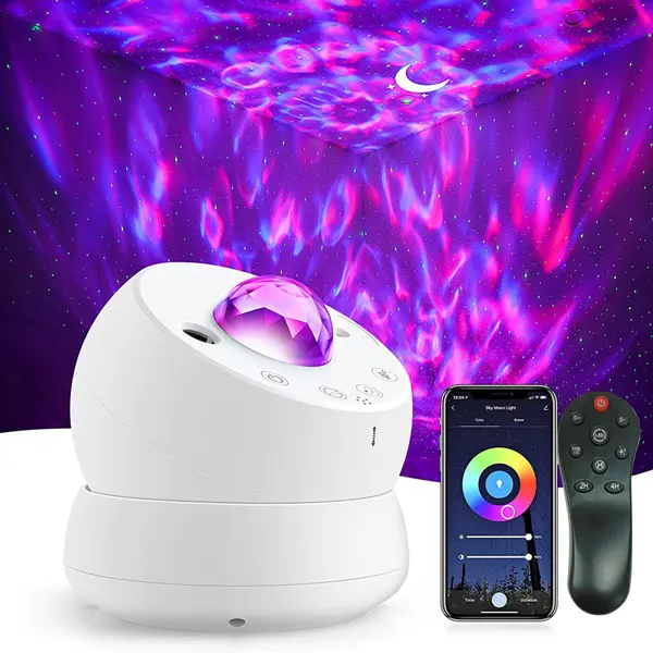 Flower Dance Smart LED Laser Projector with USB, Touch-APP-Voice Control (Smart Voice Compatibility), Bluetooth Speaker, Remote, Dance-Music Sync, Adjustable Volume, High-Quality Music, Moving Water Wave & Starry Sky Effects, 1.39 lb, 6.42×6.42×6.50 in