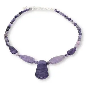 Mine Finds by Jay King Gobi Purple Fluorite Sterling Silver Beaded Drop Necklace