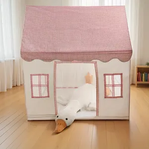 Style Kids Washable Tent Playhouse, Portable Educational Indoor Outdoor Toy House, Cozy Grid Cabin, Three Colors Available, Early Education Decor